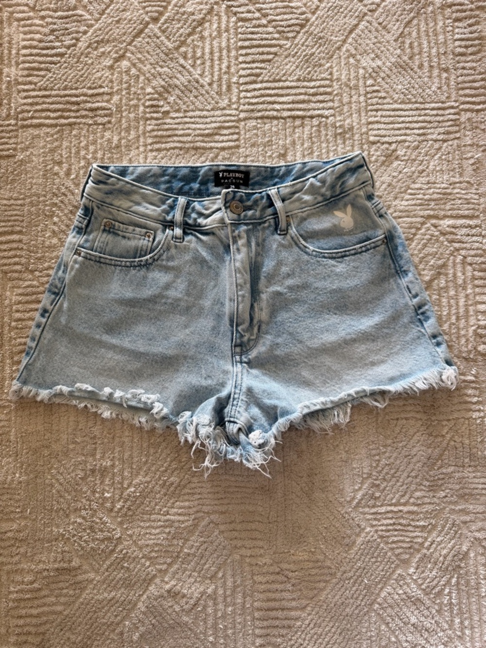 PLAYBOY Light Blue Distressed High-Waist Denim Shorts